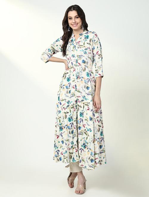 women off white floral printed a-line kurta - 21632752 -  Standard Image - 0
