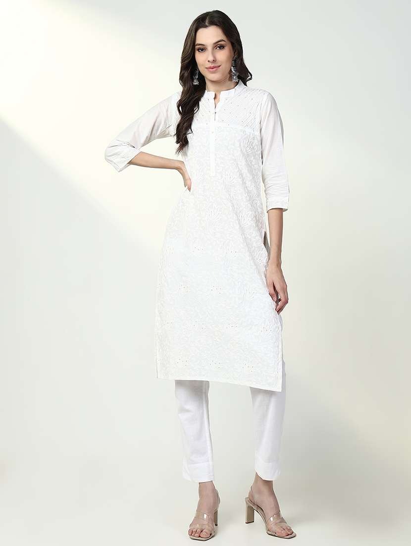 women three quarter sleeve straight kurta
