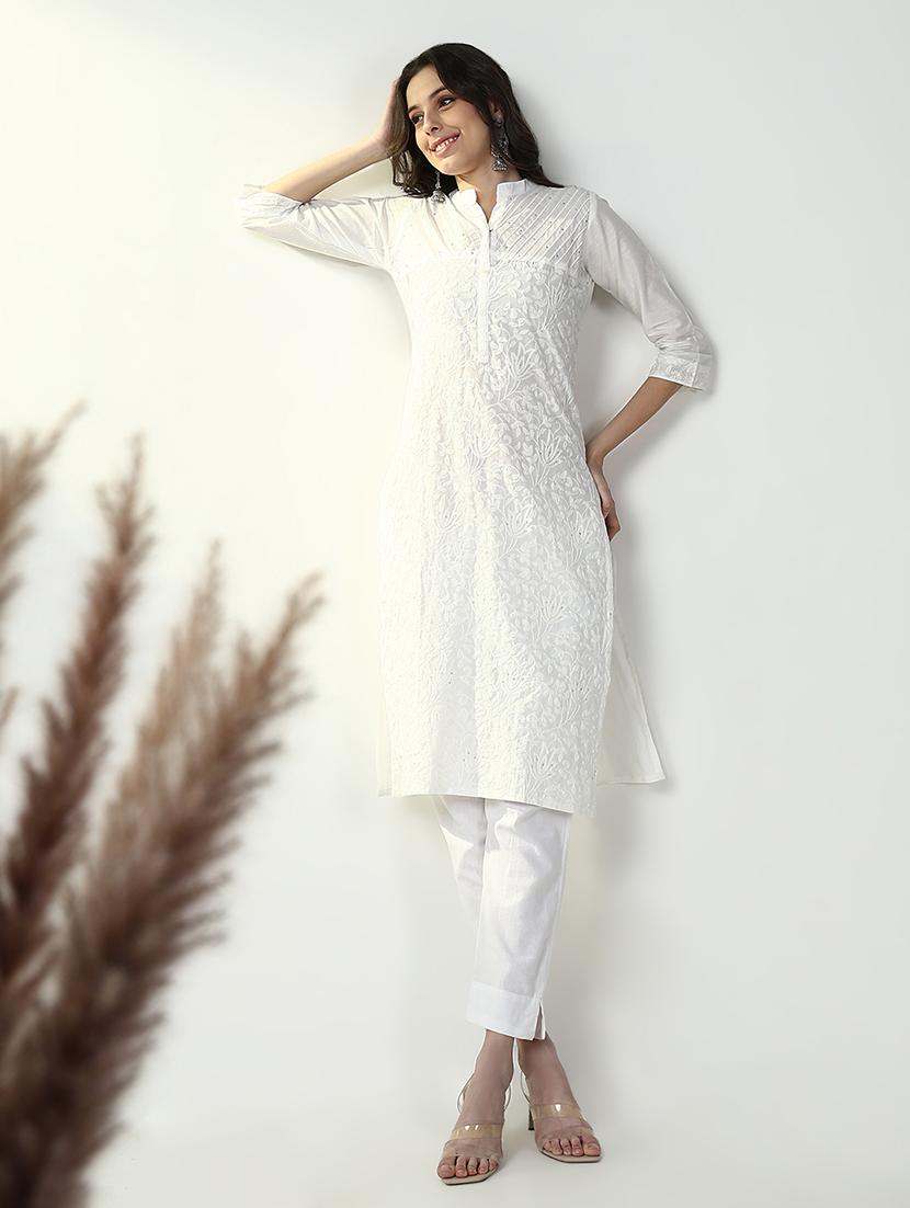 women three quarter sleeve straight kurta - 21632760 - Standard Image - 2