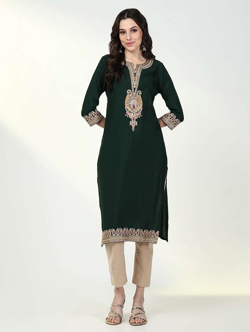 women three quarter sleeve straight kurta - 21632761 -  Zoom Image - 0
