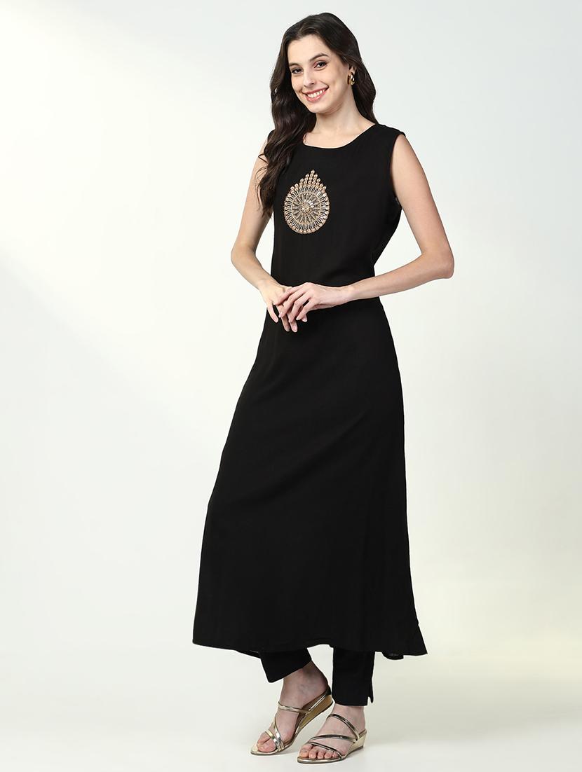 women black embroidered kurta with jacket - 21632762 - Standard Image - 2