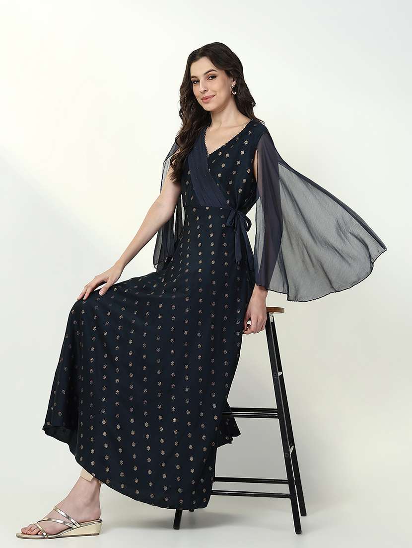women navy blue printed anarkali ethnic dress - 21632767 -  Standard Image - 2