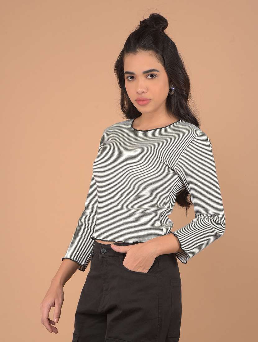 women grey stripes crop top - 21632786 - Zoom Image - 0
