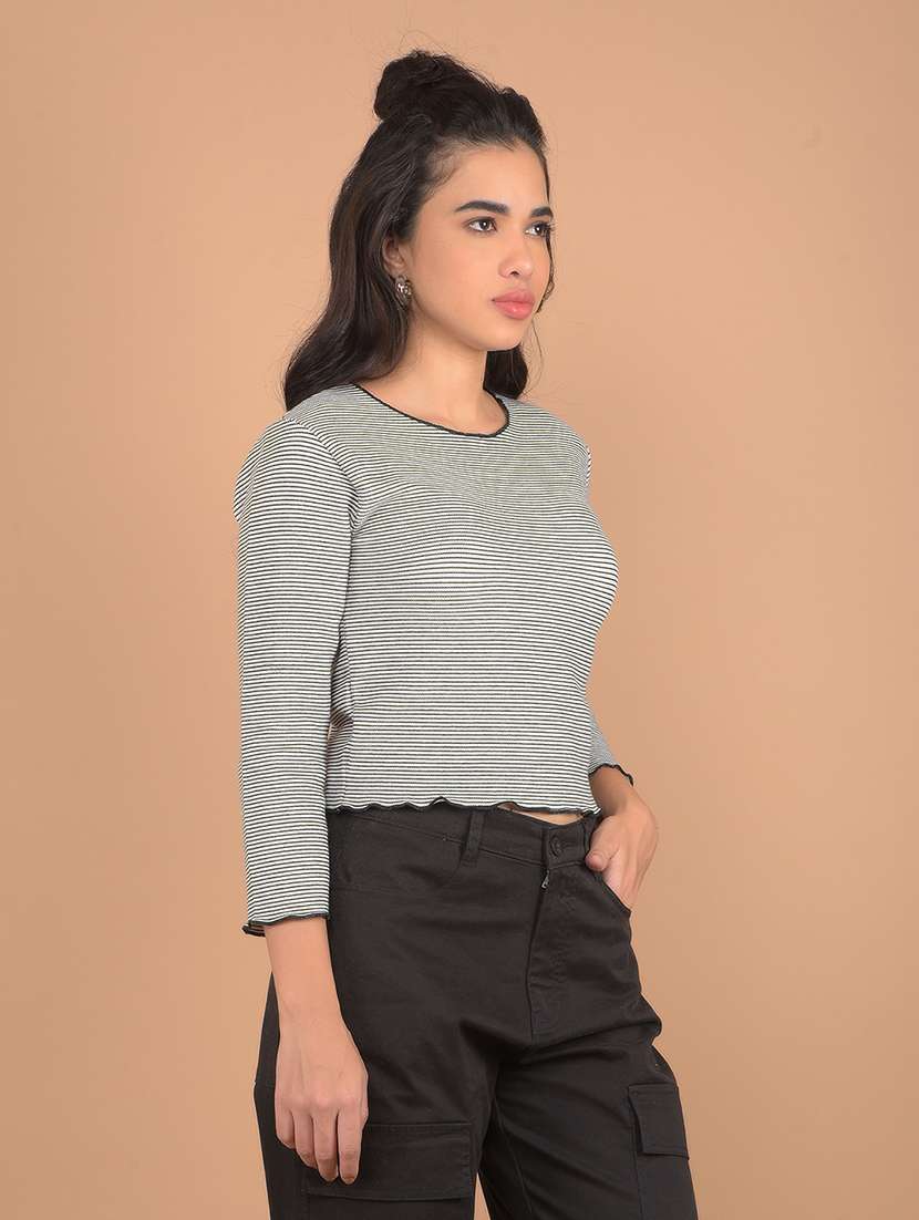 women grey stripes crop top - 21632786 - Standard Image - 2
