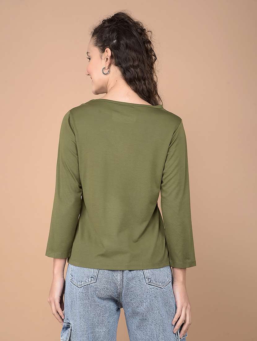 women black solid round neck t-shirt - 21632790 -  Standard Image - 2