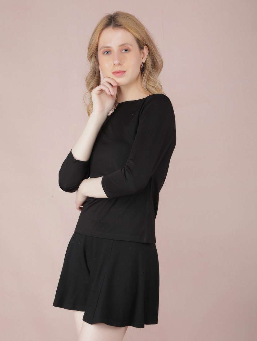 women black solid round neck t-shirt - 21632792 -  Standard Image - 2