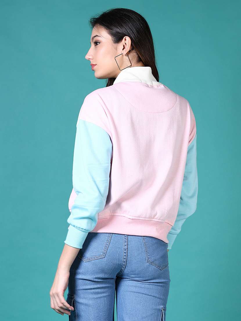 women color blocked stand collar sweatshirt - 21632866 -  Standard Image - 2