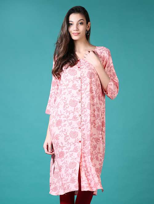 women floral round neck side slit kurta - 21632869 - Standard Image - 0