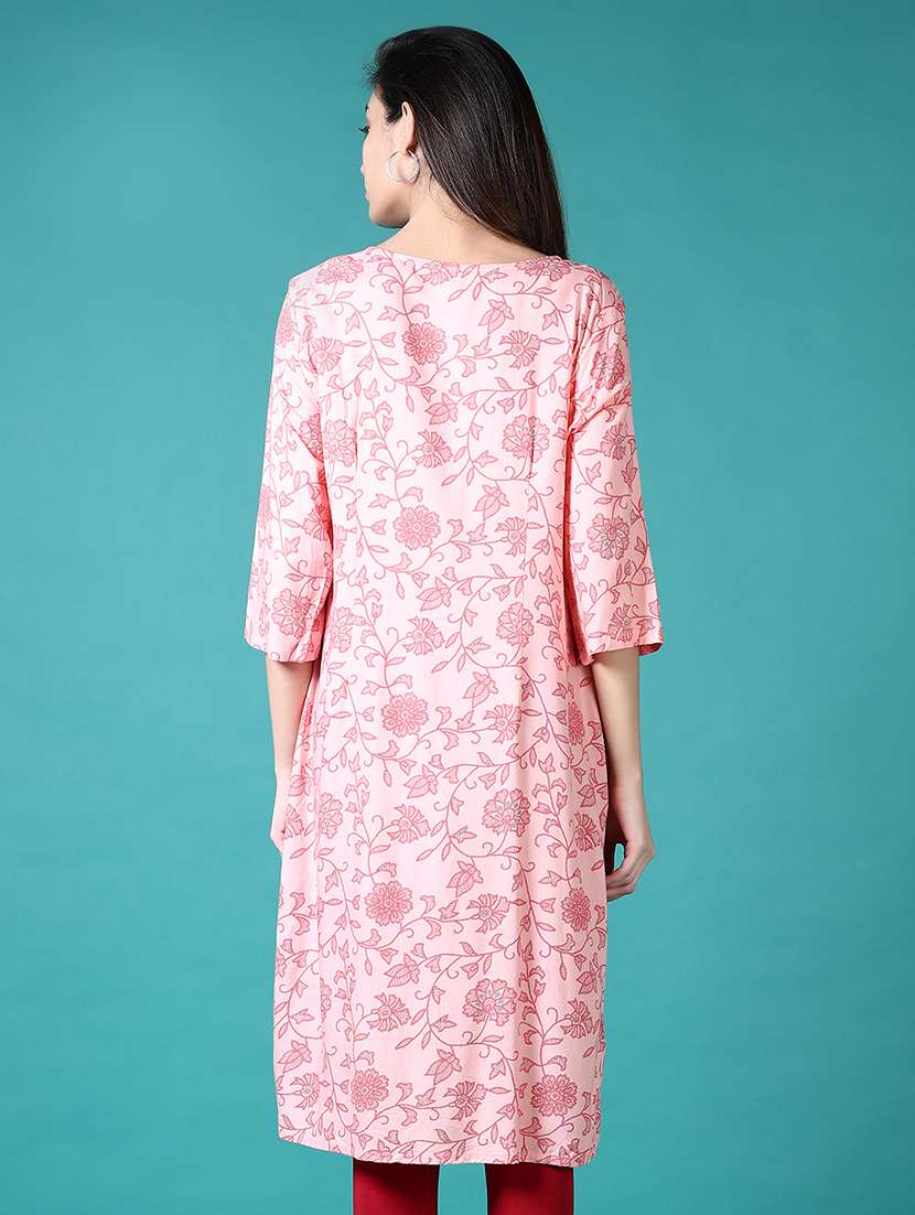 women floral round neck side slit kurta - 21632869 - Standard Image - 2
