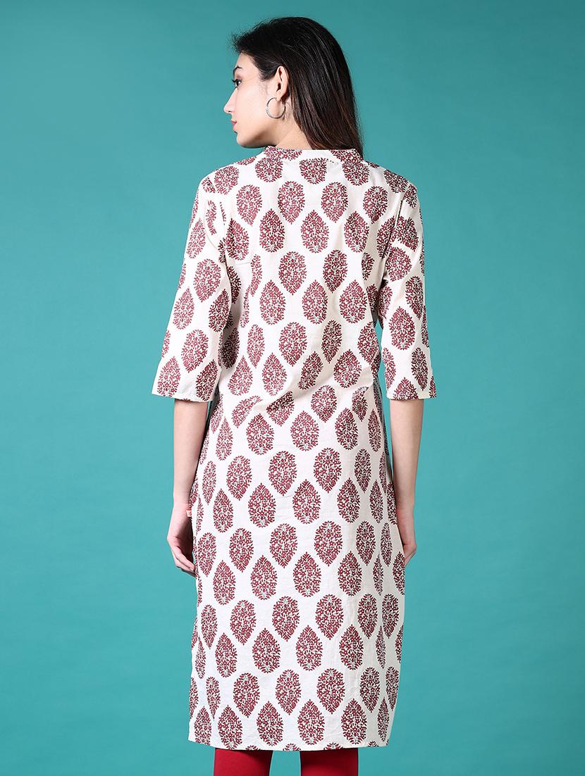 women floral mandarin neck side slit kurta - 21632886 - Standard Image - 2