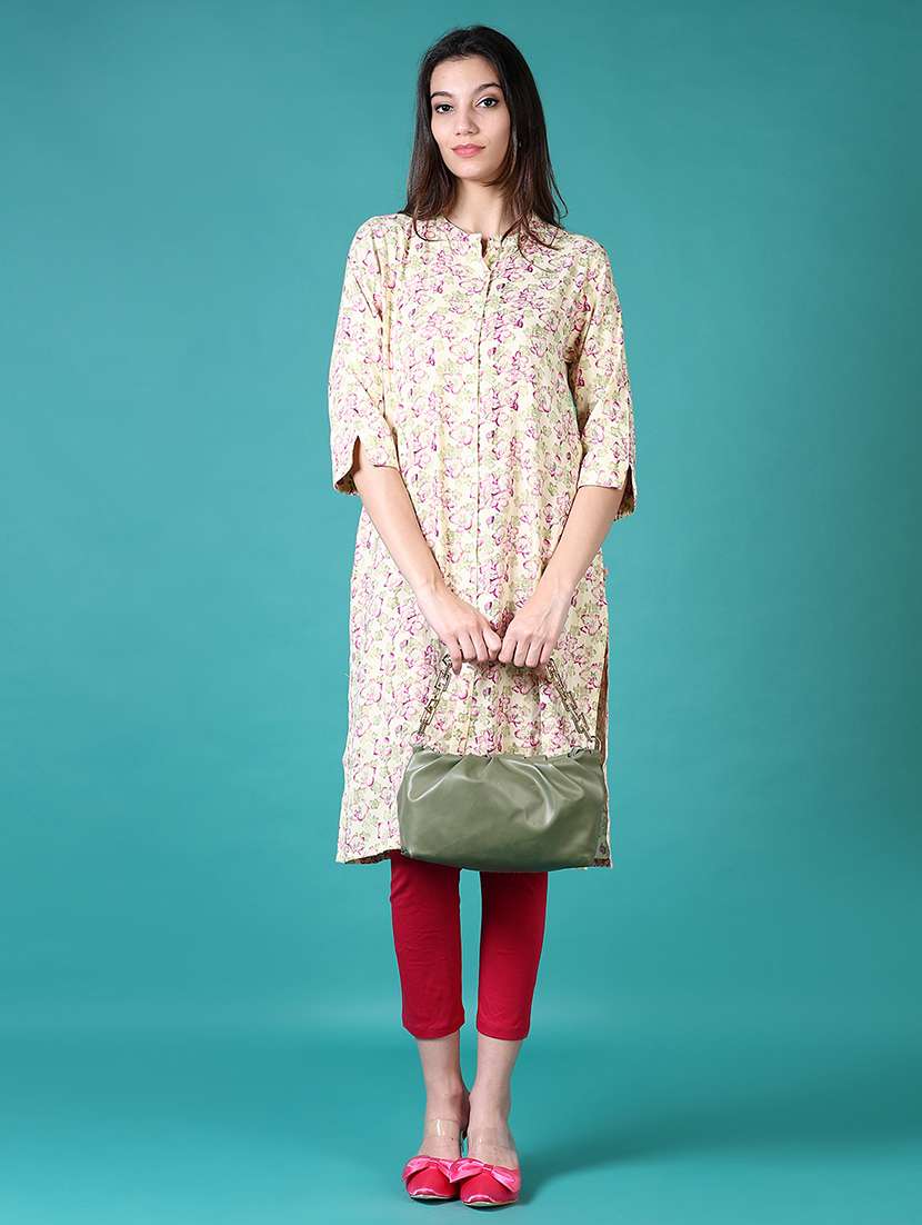 women floral mandarin neck straight kurta