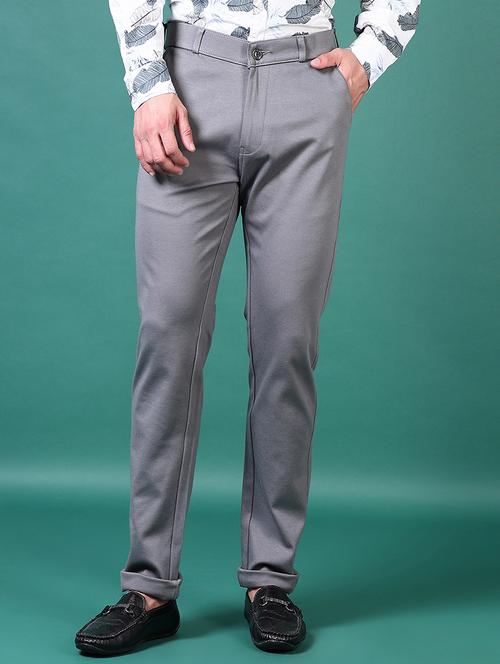 men solid flat front casual trouser - 21632939 - Standard Image - 0
