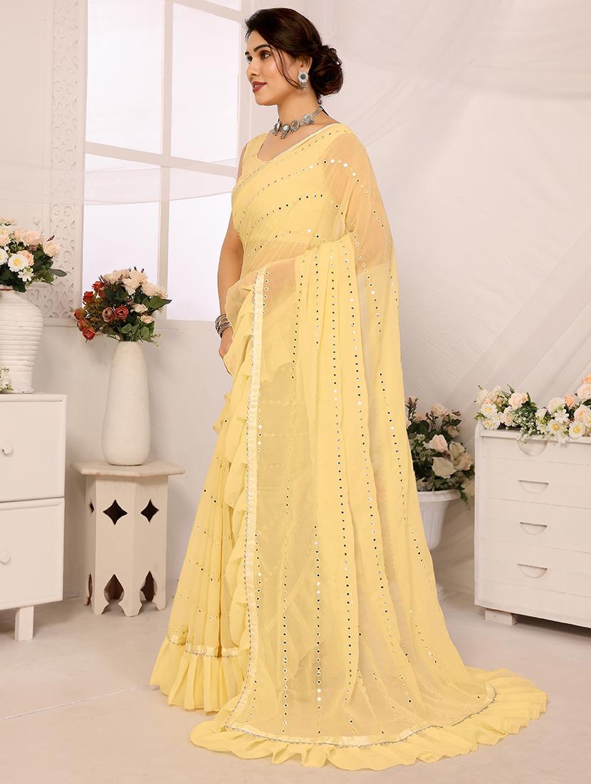 women solid with work ruffle saree with blouse - 21634142 -  Zoom Image - 0