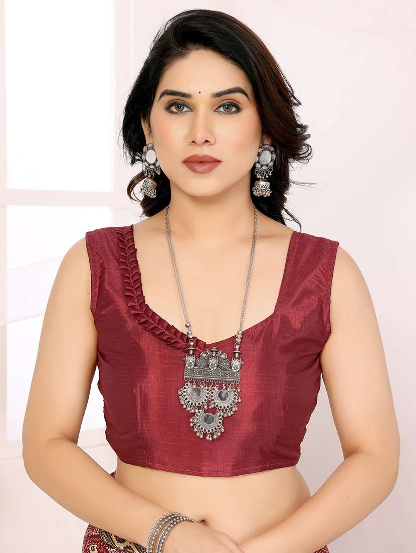 women maroon printed saree with blouse - 21634147 - Standard Image - 2