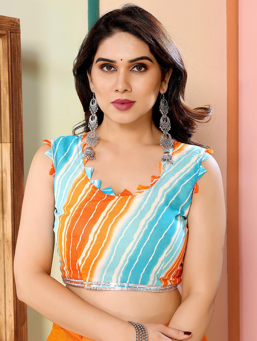 women solid with work ruffle saree with blouse - 21634157 - Standard Image - 2