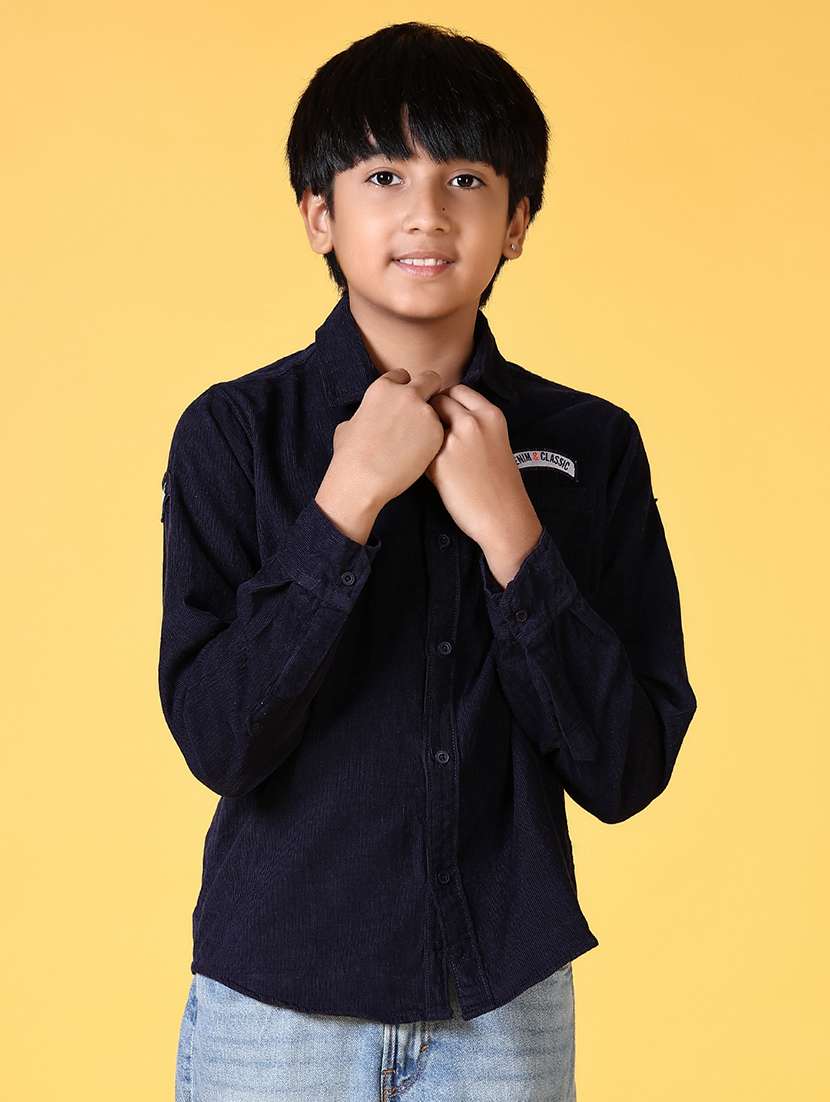 boys solid long sleeve casual shirt