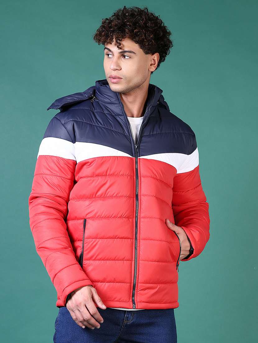 men color block long sleeve quilted jacket