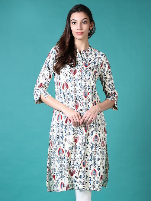 women printed mandarin neck straight kurta - 21634236 - Standard Image - 0