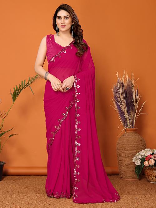 women solid with bordered saree  with blouse - 21634491 -  Standard Image - 0