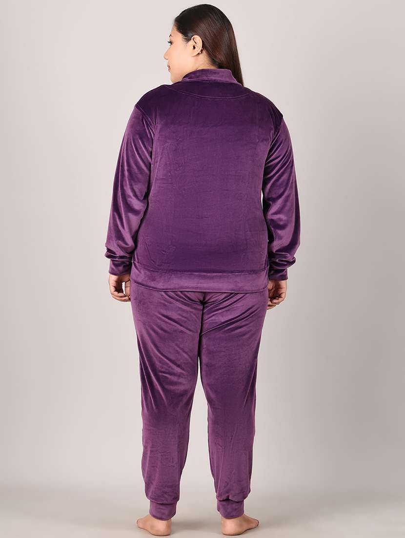 women solid velvet pyjama nightwear set - 21634995 -  Standard Image - 2