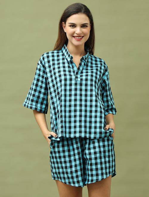 women checkered shorts nightwear set - 21634999 - Standard Image - 0