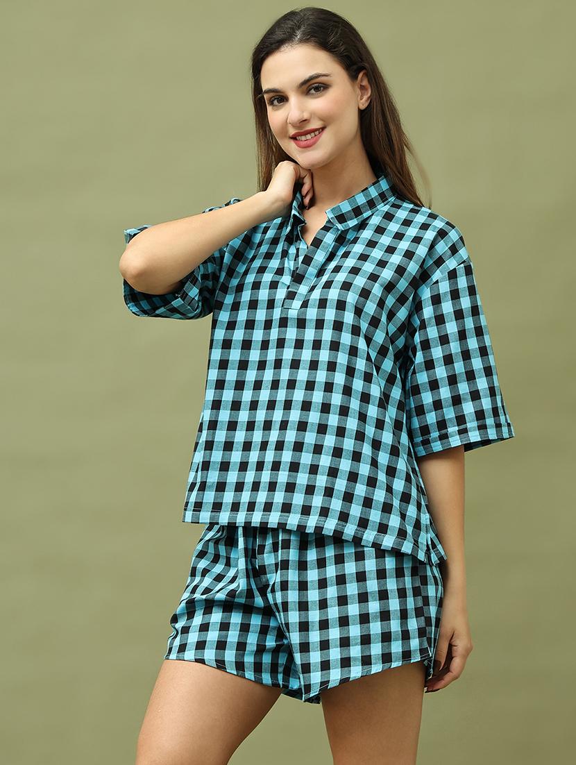 women checkered shorts nightwear set - 21634999 - Standard Image - 2