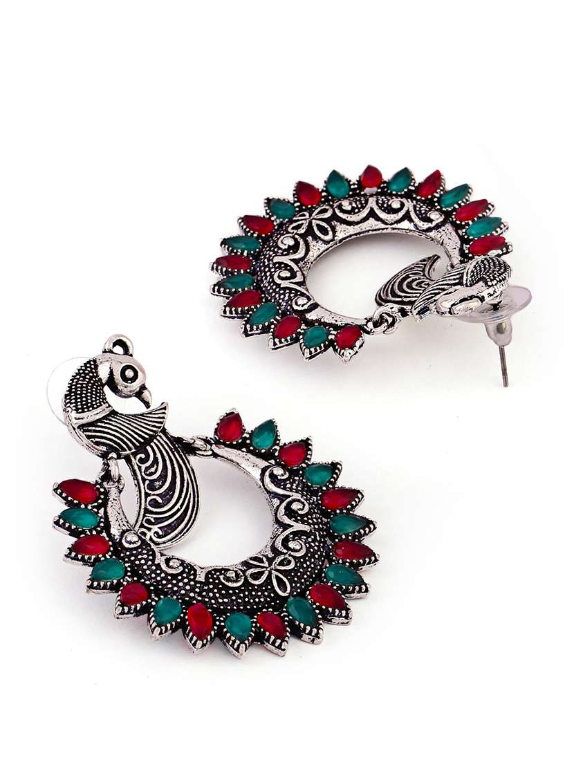 silver-toned circular chandbali earrings - 21635014 -  Standard Image - 2