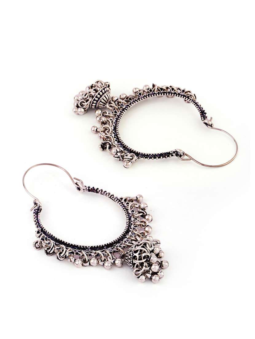 silver oxidised circular shape jhumka earrings - 21635017 - Standard Image - 2