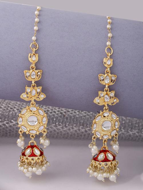 gold plated kudan work jhumka earrings - 21635018 - Standard Image - 0
