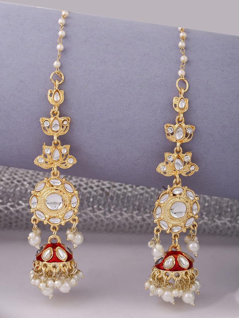 gold plated kudan work jhumka earrings - 21635018 - Zoom Image - 0