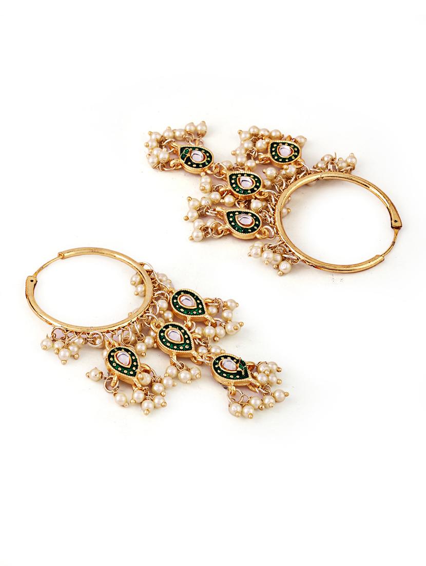 gold plated kundan & pearl work hoop earrings - 21635019 - Standard Image - 2