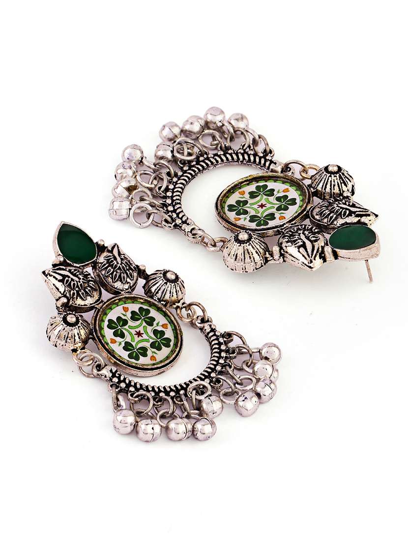 silver oxidised green tone drop earrings - 21635020 -  Standard Image - 2