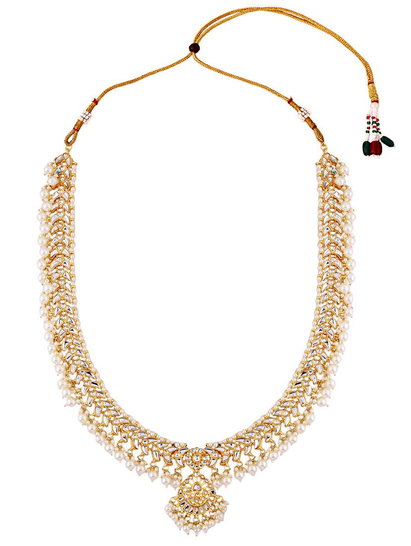gold plated kundan studded necklace with earrings - 21635042 - Standard Image - 2