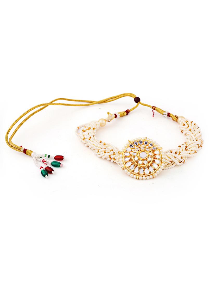 women white pearl & kundan work jewellery set - 21635043 - Standard Image - 2