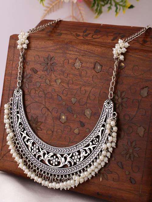 women oxidised elegant silver necklace - 21635045 - Standard Image - 0