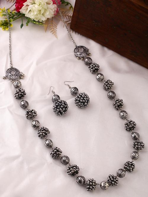 women oxidised elegant silver chain necklace with earrings - 21635048 - Standard Image - 0