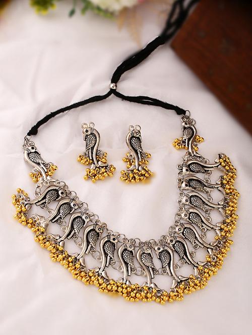 women oxidised elegant silver collar necklace with earrings - 21635050 -  Standard Image - 0