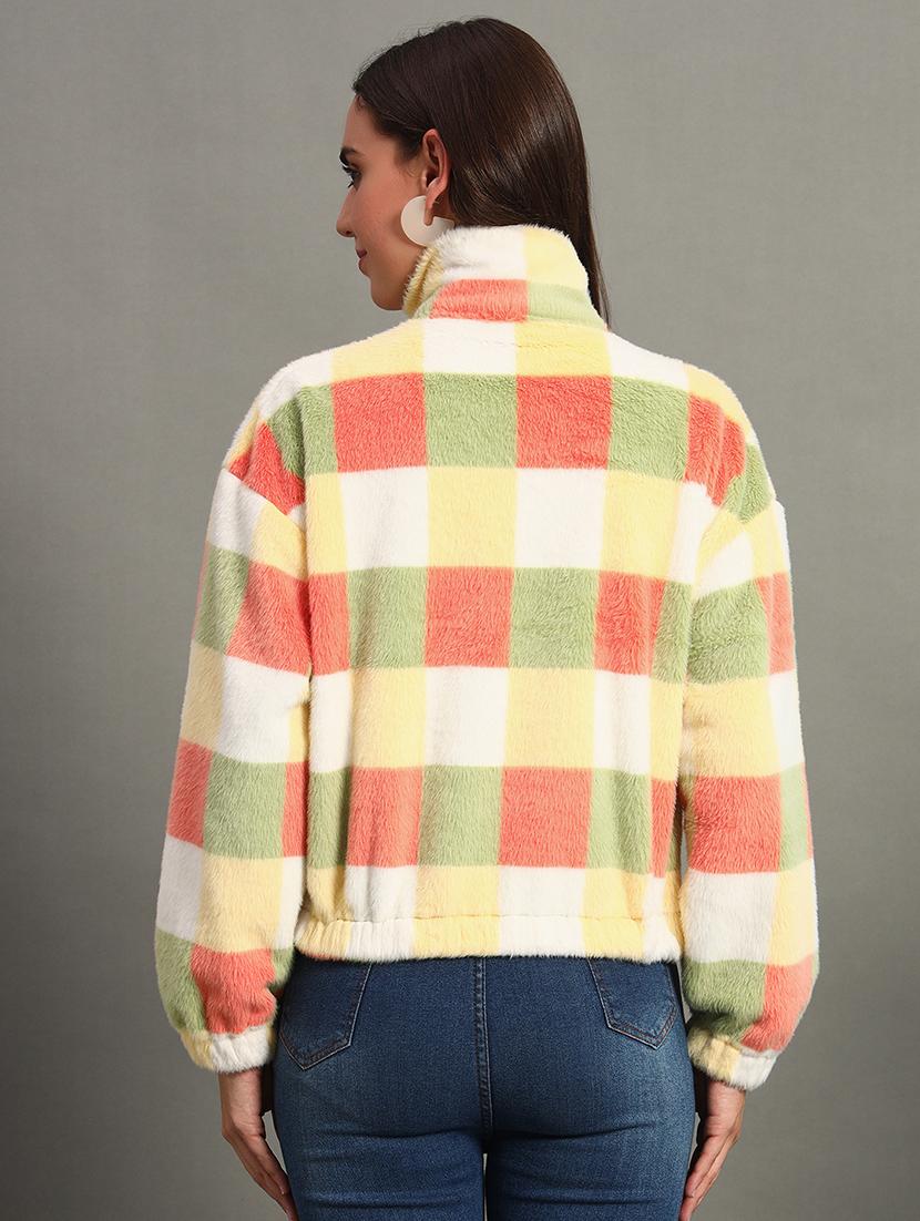 women checkered high neck sweatshirt - 21635067 - Standard Image - 2