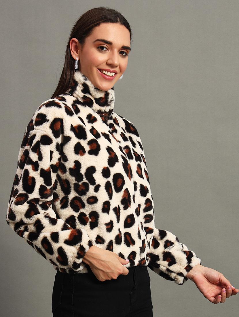 women printed fur zipper sweatshirt - 21635069 - Standard Image - 2