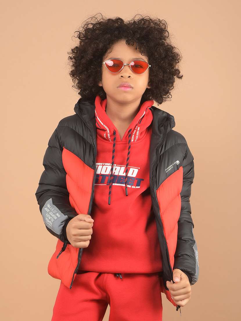 boys color block quilted hooded jacket