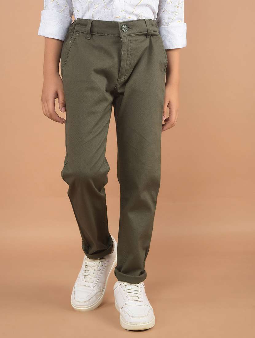 boys plain mid rise chinos trouser