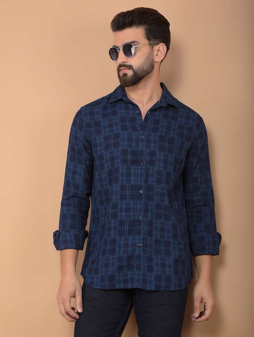 men checkered long sleeve casual shirt