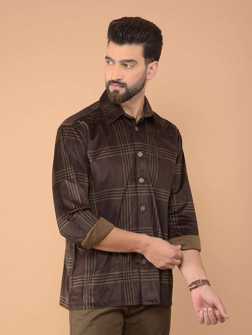 men checkered long sleeve casual shirt