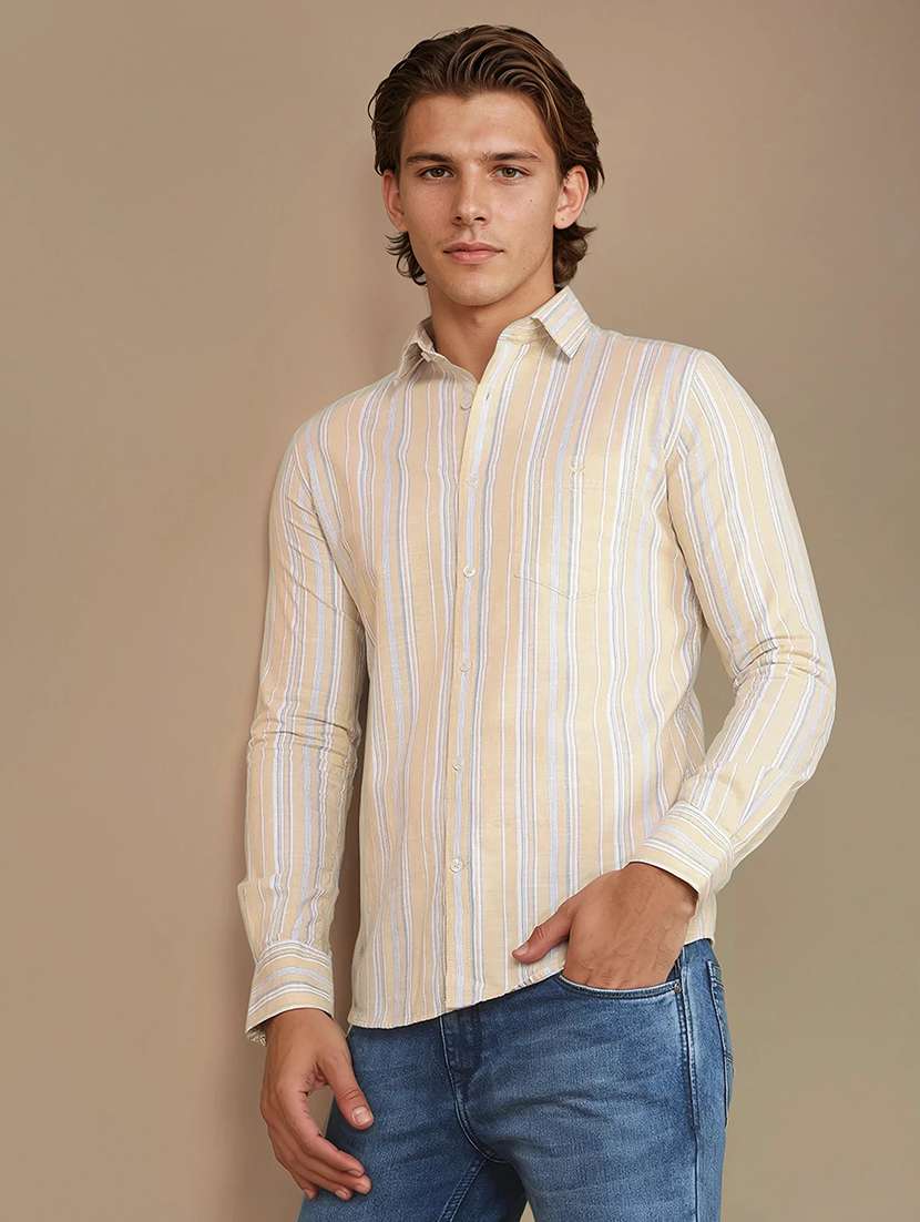 men striped long sleeve casual shirt
