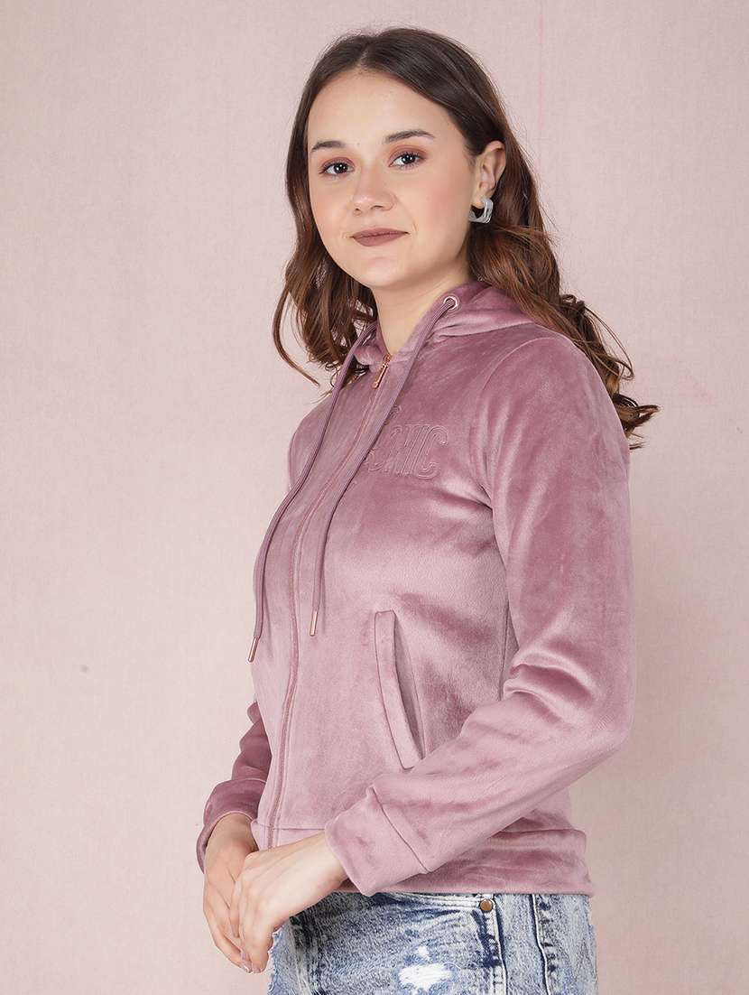 women solid zipper long sleeve sweatshirt