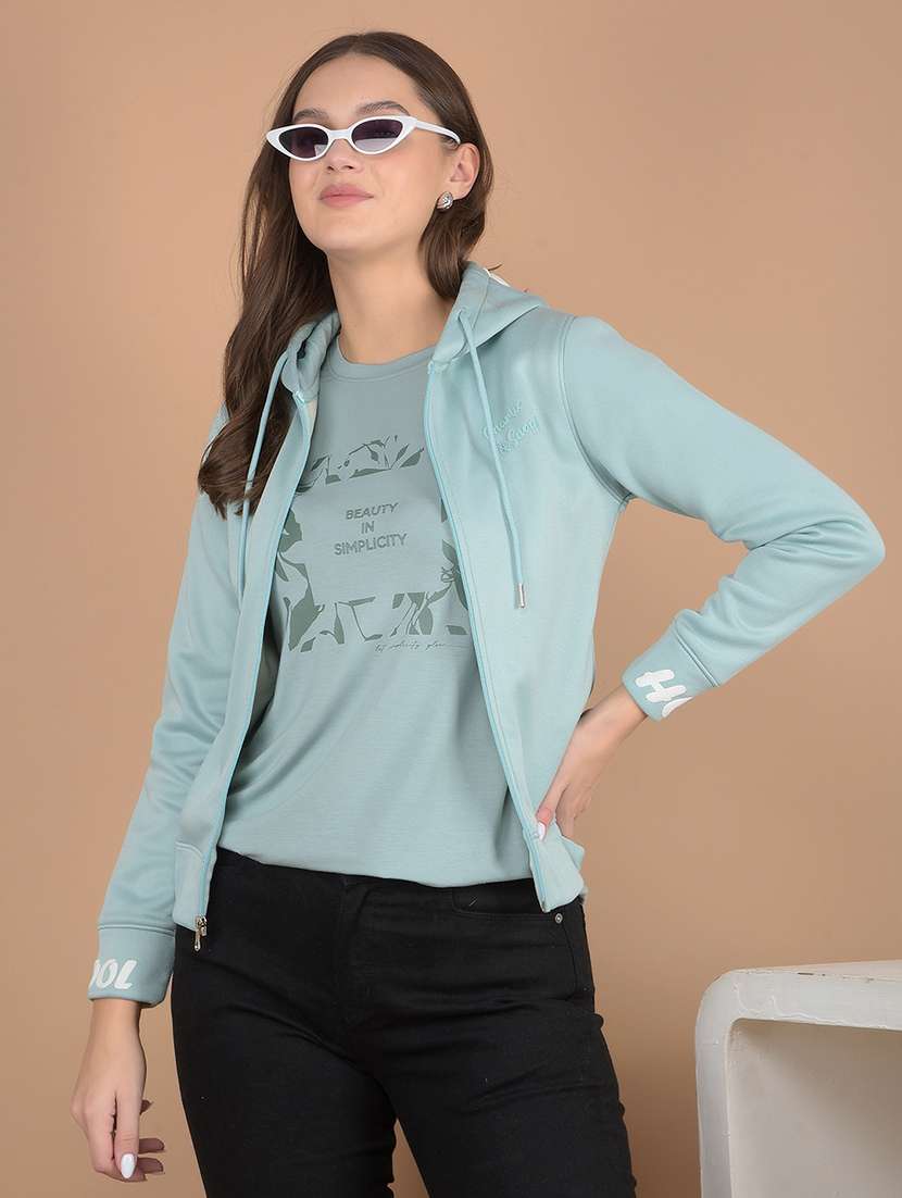 women solid zipper long sleeve sweatshirt