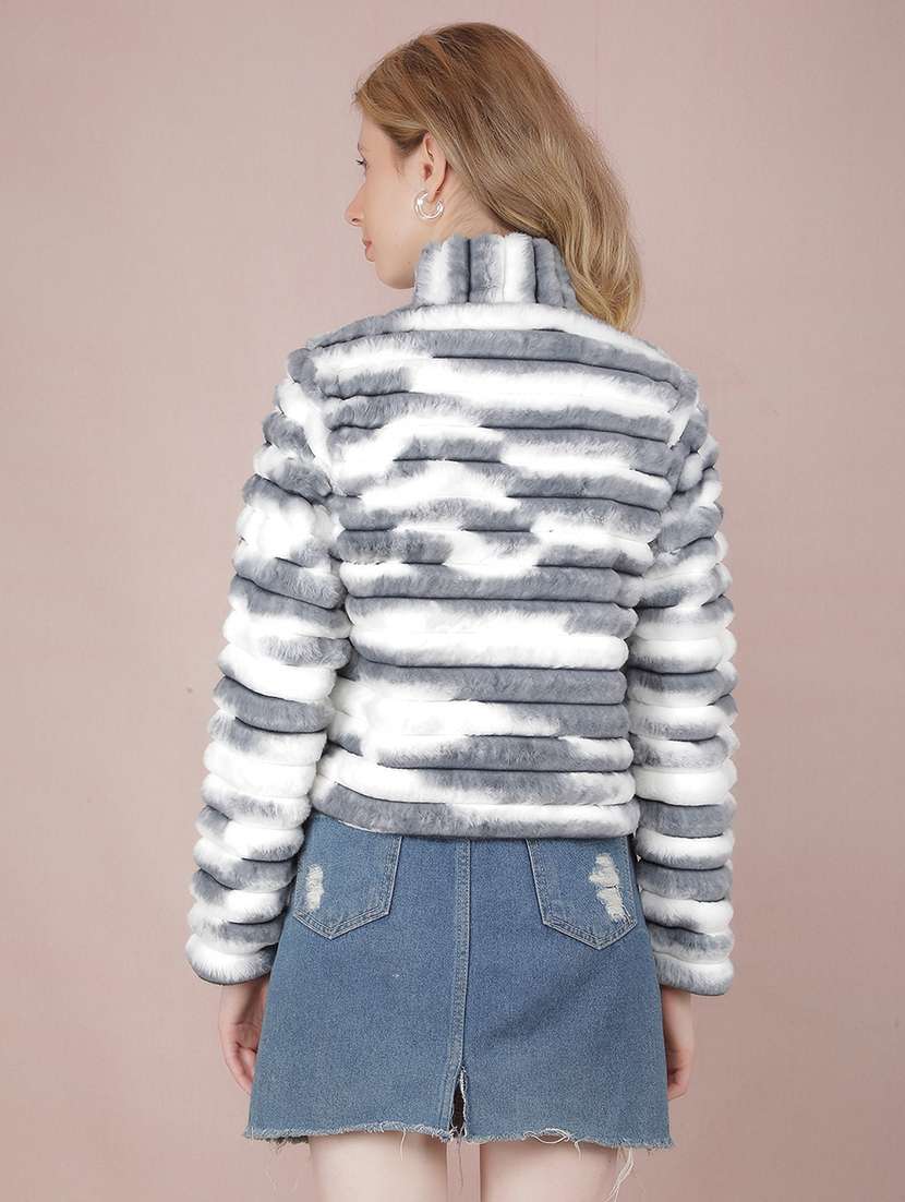 women long sleeves fur jacket jacket - 21635732 - Standard Image - 2
