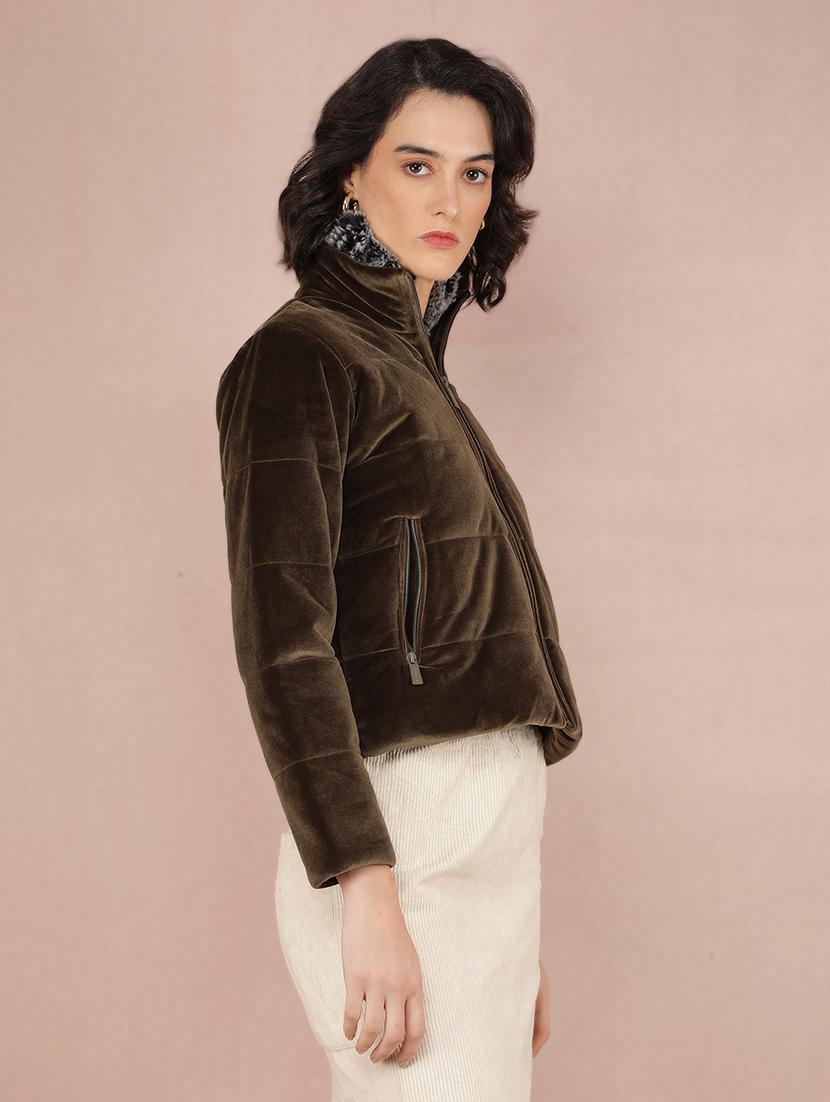 women long sleeves solid quilted jacket - 21635740 - Standard Image - 2