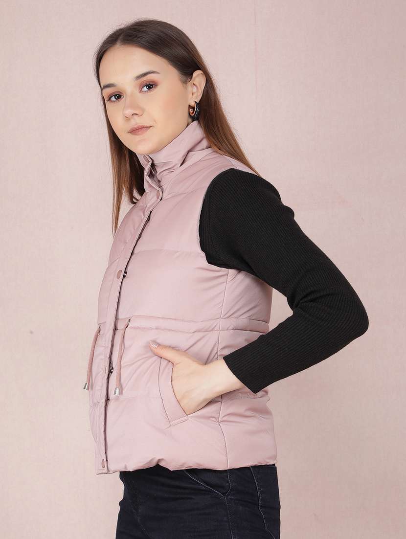 women solid sleeveless bomber jacket - 21635746 - Standard Image - 2