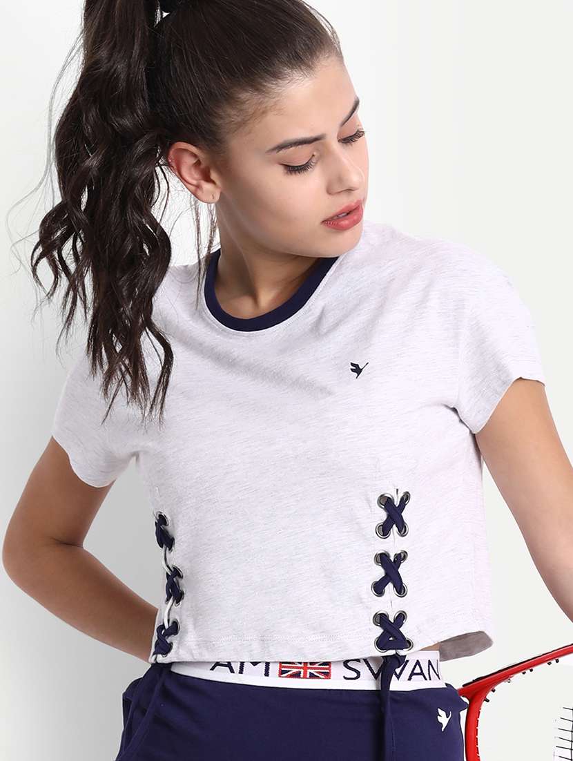 women solid round neck crop top - 21636150 -  Standard Image - 2